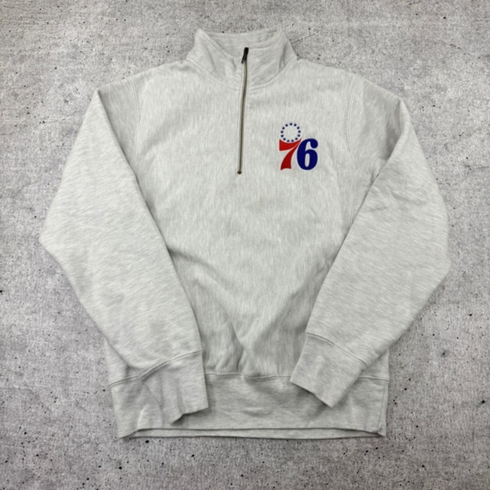 Vintage Philadelphia 76ers NBA Light Gray Champion Reverse Weave 1/4 Zip Adult M